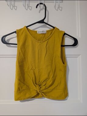 Stradivarius Mustard Twist-Front Crop Tank